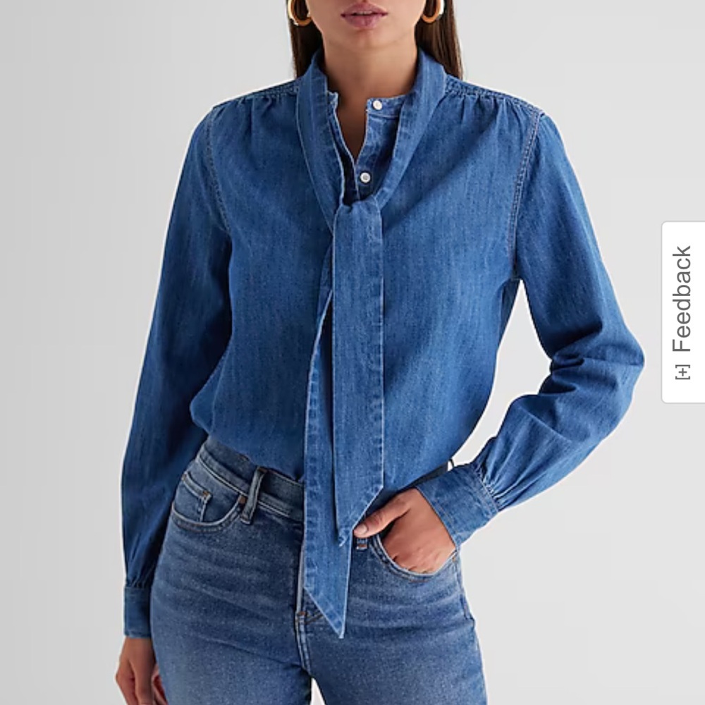 Express Relaxed Denim Tie Neck Portofino Shirt